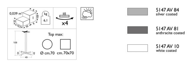 Подстолье металлическое барное Domino серебристый 490х540х1090 мм