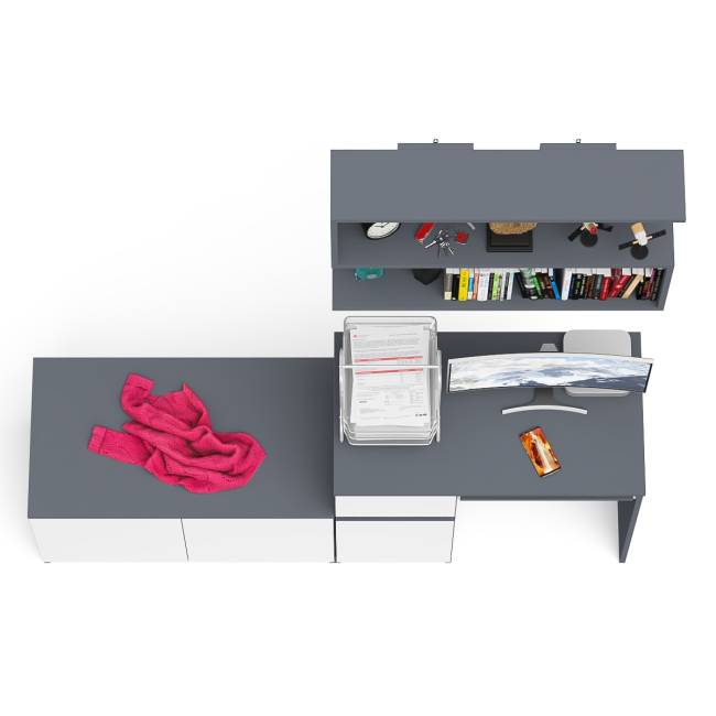 Компьютерный стол Мори МС-1 левый с тумбой две дверки и полкой цвет графит/белый