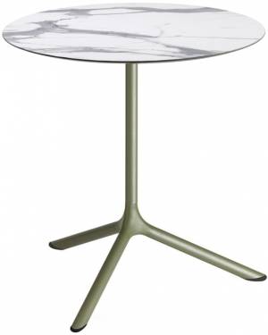 Стол ламинированный обеденный Tripe Maxi оливковый, белый мрамор Каррара Ø800х740 мм