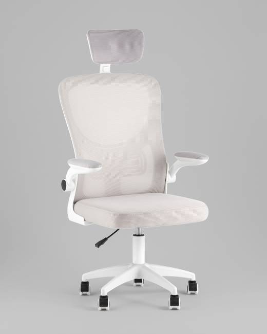 Кресло офисное TopChairs Core серый с подголовником пластик белый