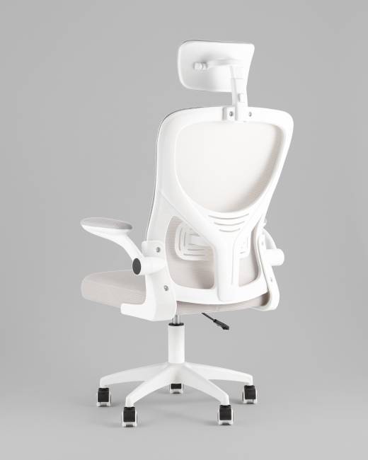 Кресло офисное TopChairs Core серый с подголовником пластик белый