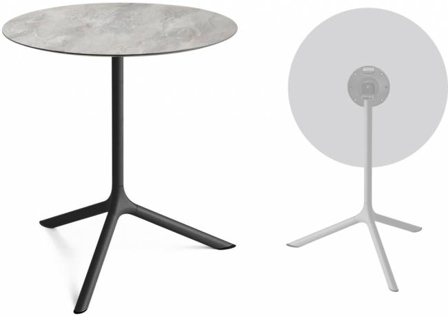 Стол ламинированный обеденный складной Tripe Maxi Folding черный, каменный Ø800х740 мм