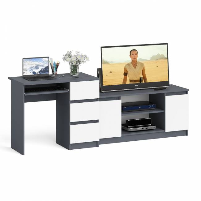 Стол компьютерный МС-6 с тумбой справа и с тумбой на 1200 Мори цвет графит/белый