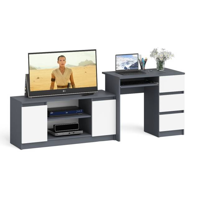 Стол компьютерный МС-6 с тумбой справа и с тумбой на 1200 Мори цвет графит/белый