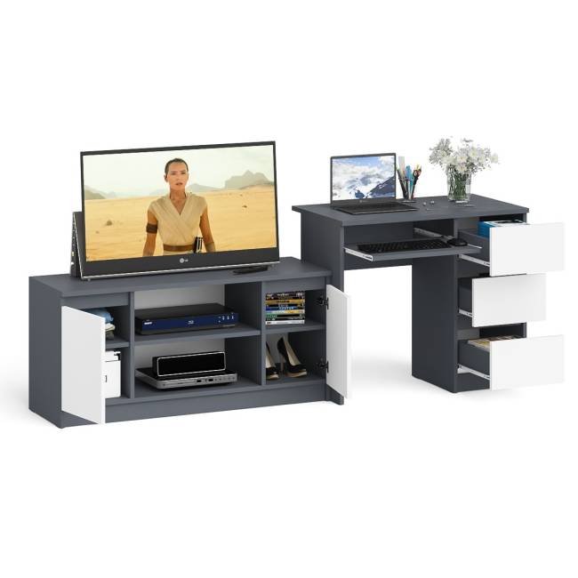 Стол компьютерный МС-6 с тумбой справа и с тумбой на 1200 Мори цвет графит/белый