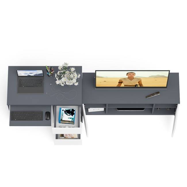 Стол компьютерный МС-6 с тумбой справа и с тумбой на 1200 Мори цвет графит/белый