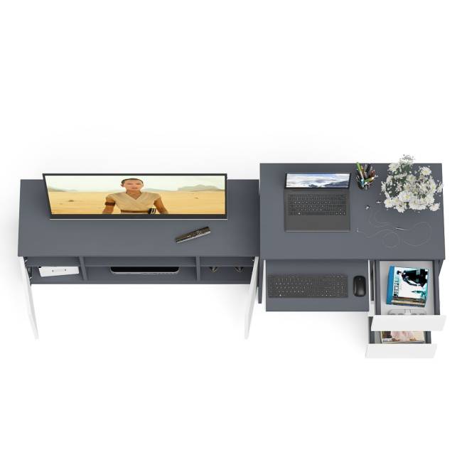 Стол компьютерный МС-6 с тумбой справа и с тумбой на 1200 Мори цвет графит/белый