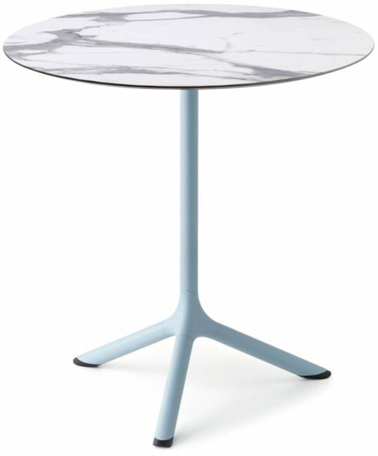 Стол ламинированный обеденный складной Tripe Folding голубой, белый мрамор Каррара Ø700х740 мм
