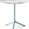 Стол ламинированный обеденный складной Tripe Folding голубой, белый мрамор Каррара Ø700х740 мм