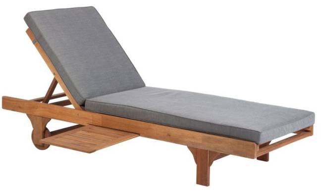 Шезлонг деревянный с матрасом Condao натуральный, синий 2000х705х435 мм