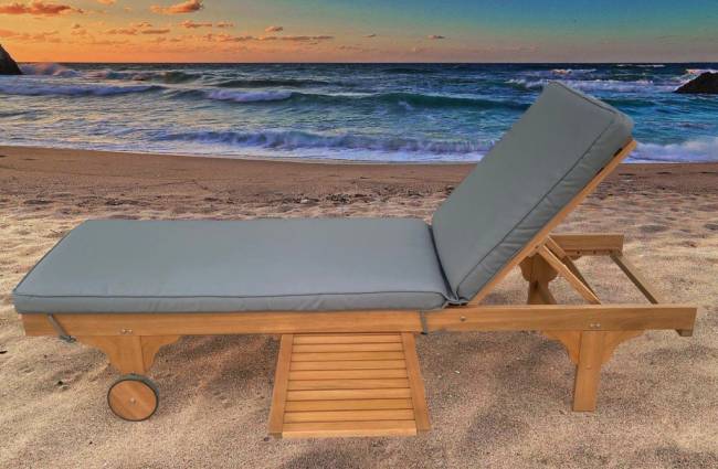 Шезлонг деревянный с матрасом Condao натуральный, синий 2000х705х435 мм