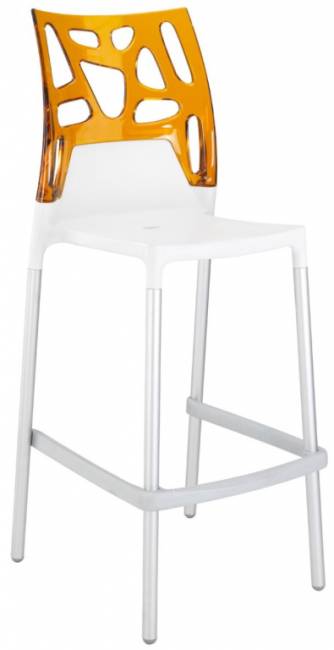 Стул пластиковый барный Ego-Rock Bar сатинированный алюминий, белый, оранжевый 480х540х1130 мм