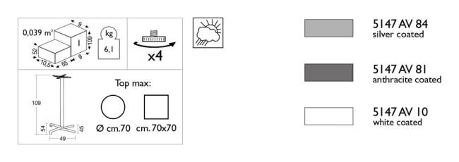 Подстолье металлическое барное Domino антрацит 490х540х1090 мм