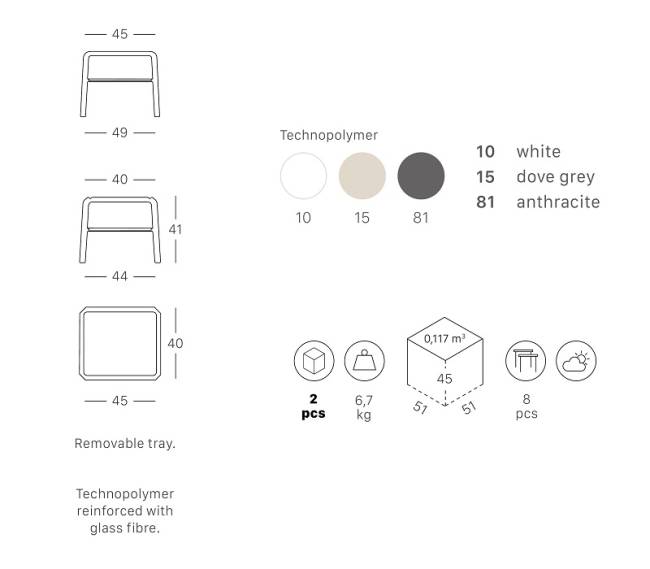Столик пластиковый для шезлонга Vela Side Table антрацит 490х440х410 мм