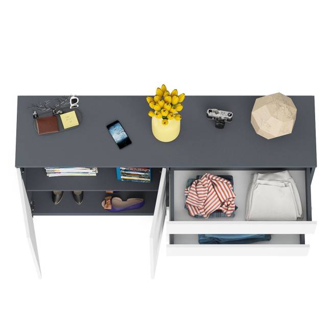 Комод широкий на четыре ящика и две дверки Мори МК1600.1 цвет графит/белый