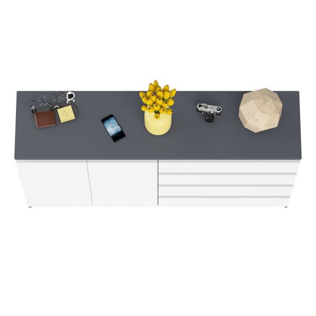 Комод широкий на четыре ящика и две дверки Мори МК1600.1 цвет графит/белый