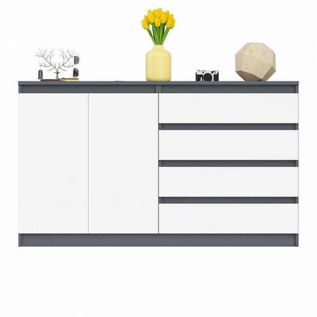 Комод широкий на четыре ящика и две дверки Мори МК1600.1 цвет графит/белый