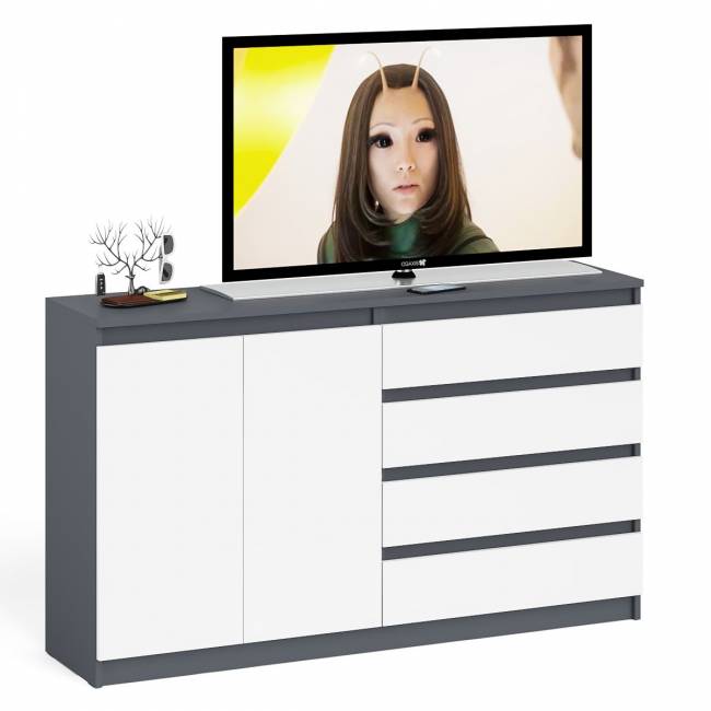 Комод широкий на четыре ящика и две дверки Мори МК1600.1 цвет графит/белый