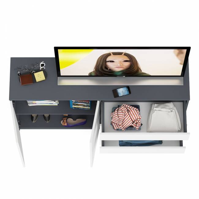 Комод широкий на четыре ящика и две дверки Мори МК1600.1 цвет графит/белый