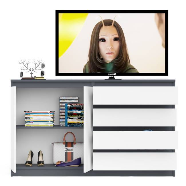 Комод широкий на четыре ящика и две дверки Мори МК1600.1 цвет графит/белый