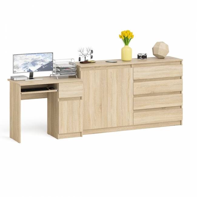 Комод-тумба ящики и дверки Мори 1600 и стол компьютерный МС-1 правый цвет дуб сонома
