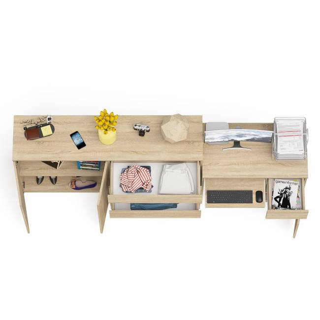 Комод-тумба ящики и дверки Мори 1600 и стол компьютерный МС-1 правый цвет дуб сонома