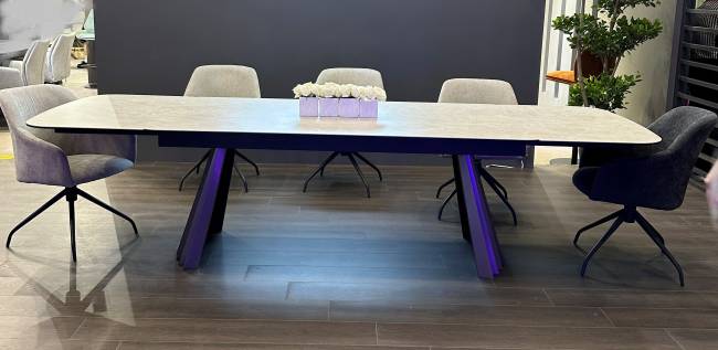 Стол ASTRID 200 TL-102 Бежевый мрамор, испанская керамика / Темно-серый каркас, ®DISAUR