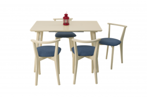 Стол Монте 120 слоновая кость со стульями Франк слоновая кость рогожка синий