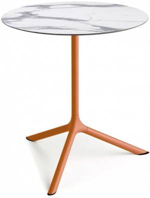 Стол ламинированный обеденный Tripe Maxi терракотовый, белый мрамор Каррара Ø800х740 мм