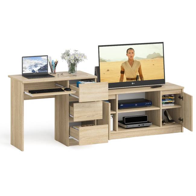 Стол компьютерный МС-6 с тумбой справа и с тумбой на 1200 Мори цвет дуб сонома