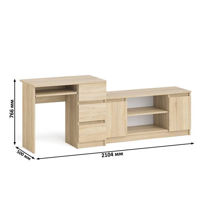 Стол компьютерный МС-6 с тумбой справа и с тумбой на 1200 Мори цвет дуб сонома