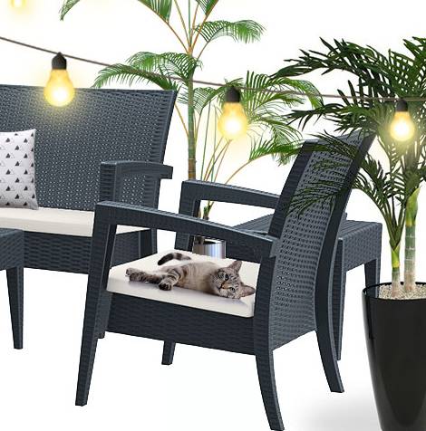 Кресло пластиковое плетеное с подушкой Miami Lounge Armchair антрацит 720х760х890 мм Кресло пластиковое плетеное с подушкой Miami Lounge Armchair антрацит 720х760х890 мм