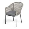 "Лион" стул плетеный из роупа, каркас из стали темно-серый (RAL7024) муар, роуп серый меланж круглый, ткань серая 017