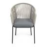 "Лион" стул плетеный из роупа, каркас из стали темно-серый (RAL7024) муар, роуп серый меланж круглый, ткань серая 017