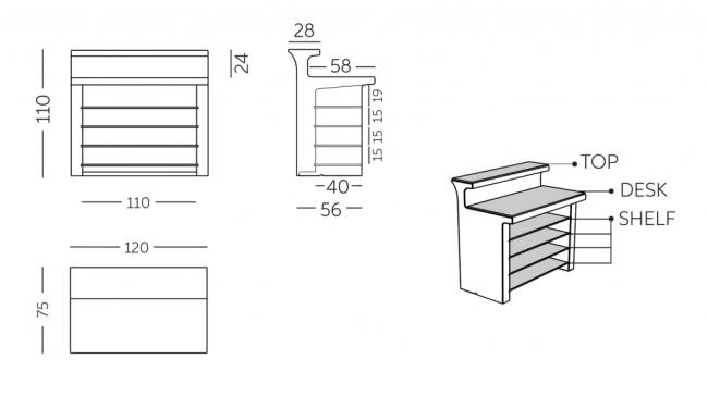 Стойка пластиковая барная светящаяся Break Line Lighting белый 1200x750x1100 мм