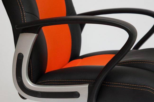 Кресло компьютерное «Рейсер Нью» (Racer New) (Искусств. чёрн. кожа + оранжевая сетка)