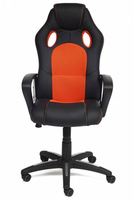 Кресло компьютерное «Рейсер Нью» (Racer New) (Искусств. чёрн. кожа + оранжевая сетка)