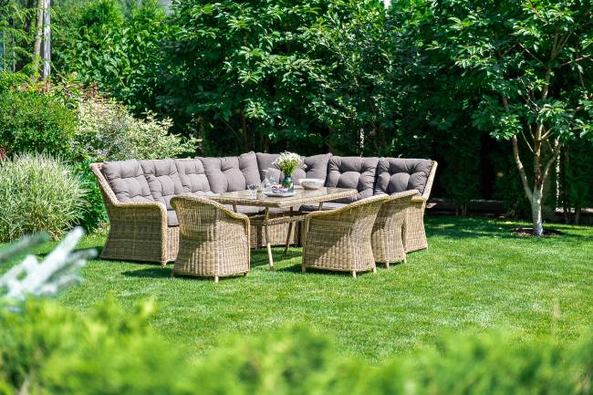 "Базелла" обеденная группа из искусственного ротанга, цвет соломенный "Базелла" обеденная группа из искусственного ротанга, цвет соломенный