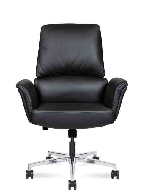 Кресло офисное / Бонно LB / Bonno LB / черная кожа / алюминиевая база