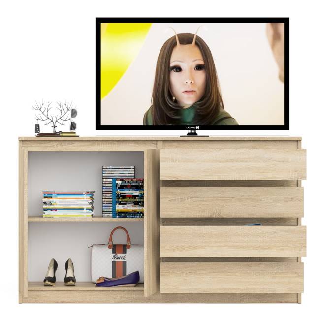 Комод широкий на четыре ящика и две дверки Мори МК1600.1 цвет дуб сонома