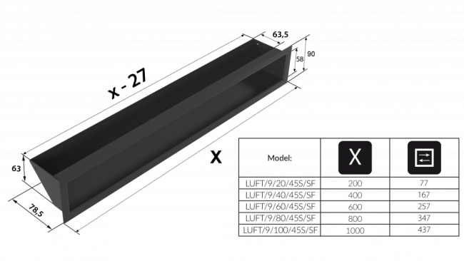 Решетка Kratki Люфт графитовая 9x40
