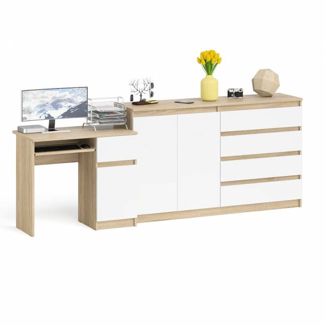 Комод-тумба ящики и дверки Мори 1600 и стол компьютерный МС-1 правый цвет дуб сонома/белый