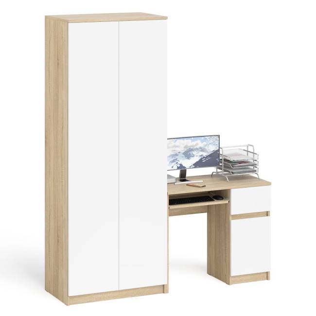 Шкаф 2-х дверный Мори МК800 и компьютерный стол МС-1 дверь и ящик справа цвет дуб сонома/белый