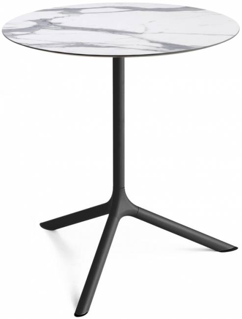 Стол ламинированный обеденный Tripe Maxi черный, белый мрамор Каррара Ø800х740 мм