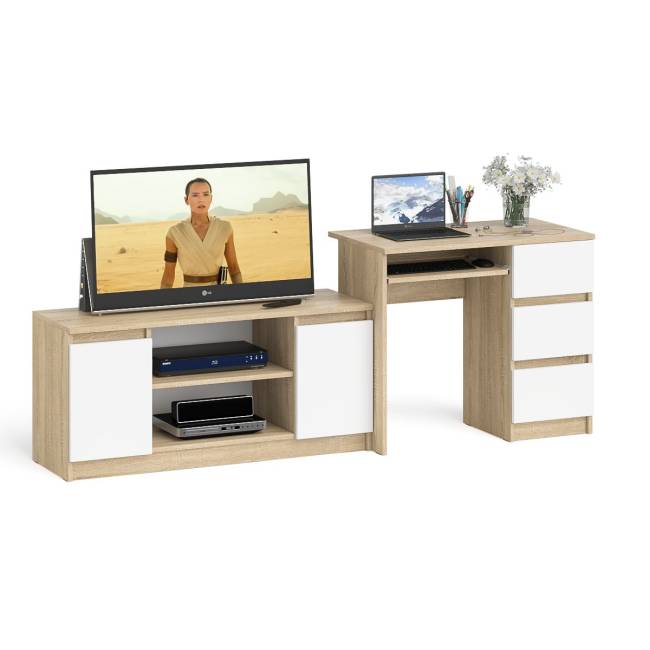 Стол компьютерный МС-6 с тумбой справа и с тумбой на 1200 Мори цвет дуб сонома/белый