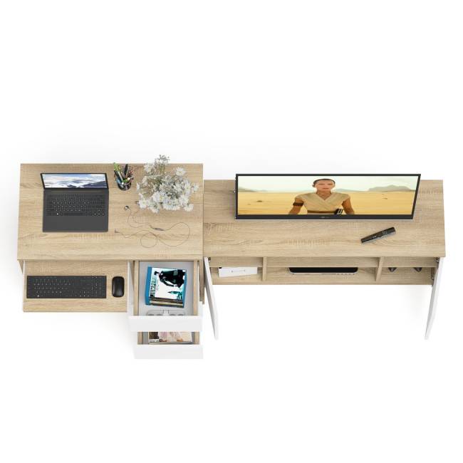 Стол компьютерный МС-6 с тумбой справа и с тумбой на 1200 Мори цвет дуб сонома/белый