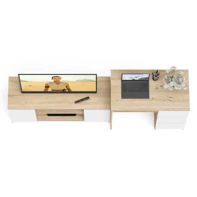 Стол компьютерный МС-6 с тумбой справа и с тумбой на 1200 Мори цвет дуб сонома/белый