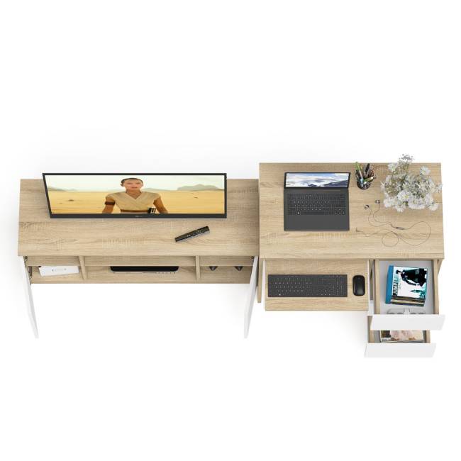 Стол компьютерный МС-6 с тумбой справа и с тумбой на 1200 Мори цвет дуб сонома/белый