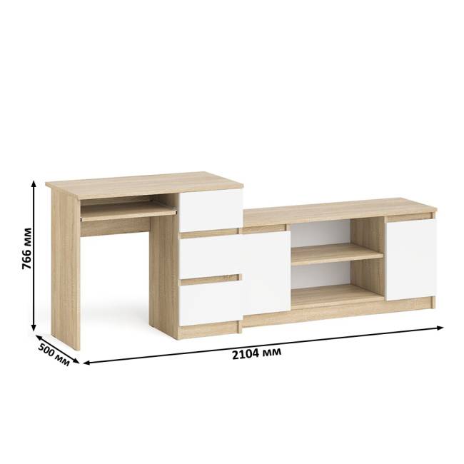 Стол компьютерный МС-6 с тумбой справа и с тумбой на 1200 Мори цвет дуб сонома/белый