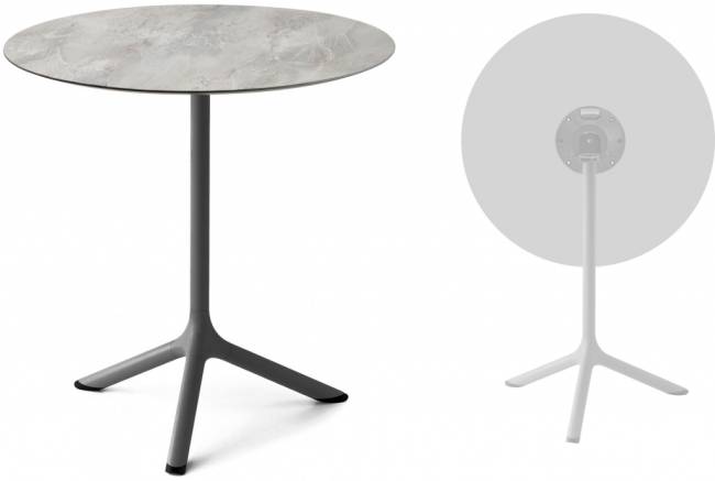 Стол ламинированный обеденный складной Tripe Folding антрацит, каменный Ø700х740 мм